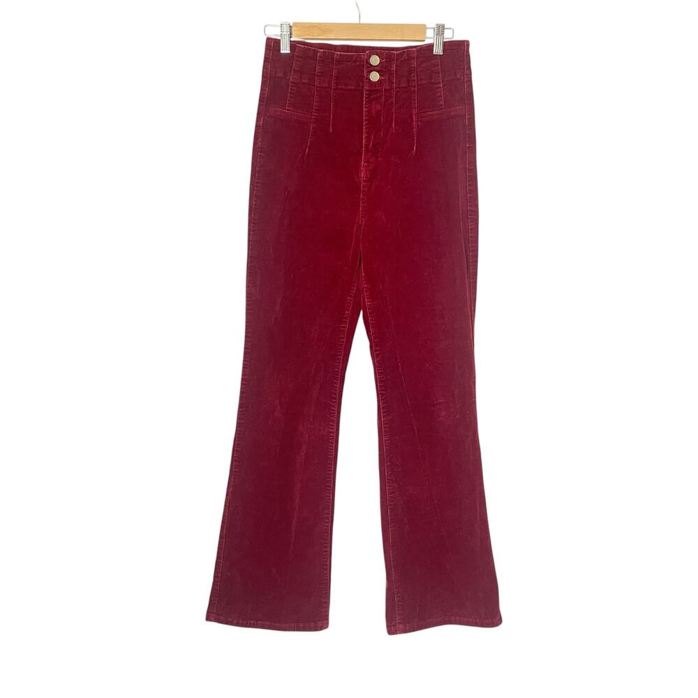 Avec Les Filles Fine Wale Corduroy High Rise Flare Pants Burgundy Size 10 Boho